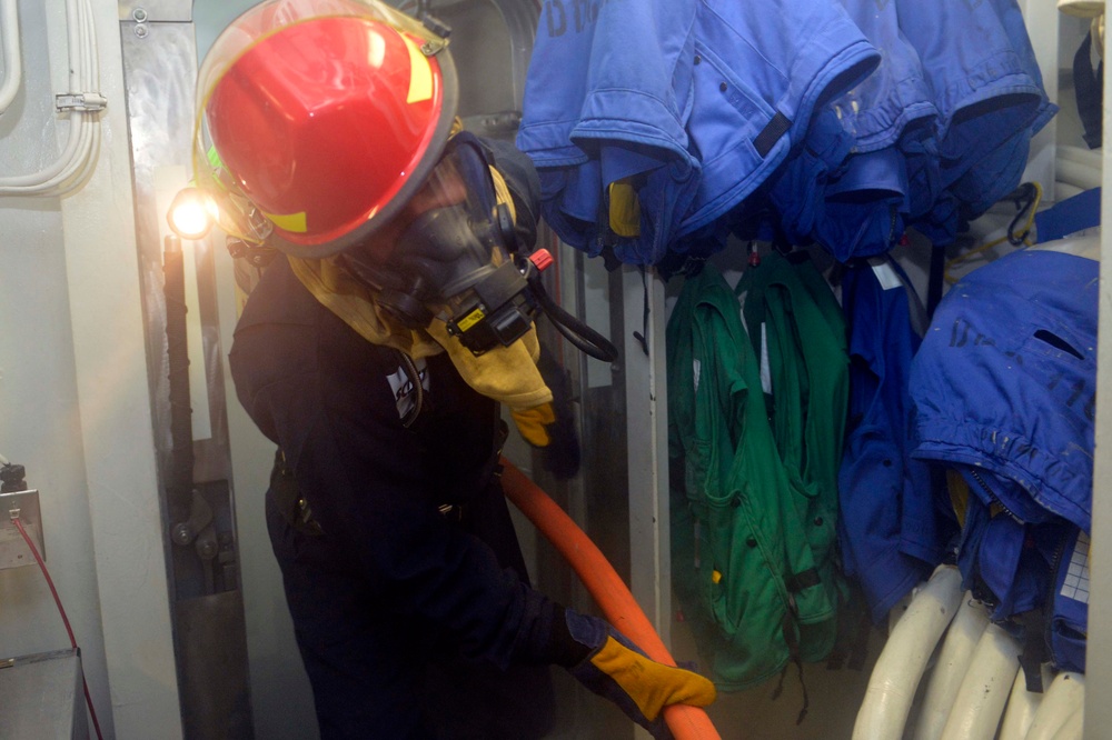 USS William P. Lawrence crew conducts drill
