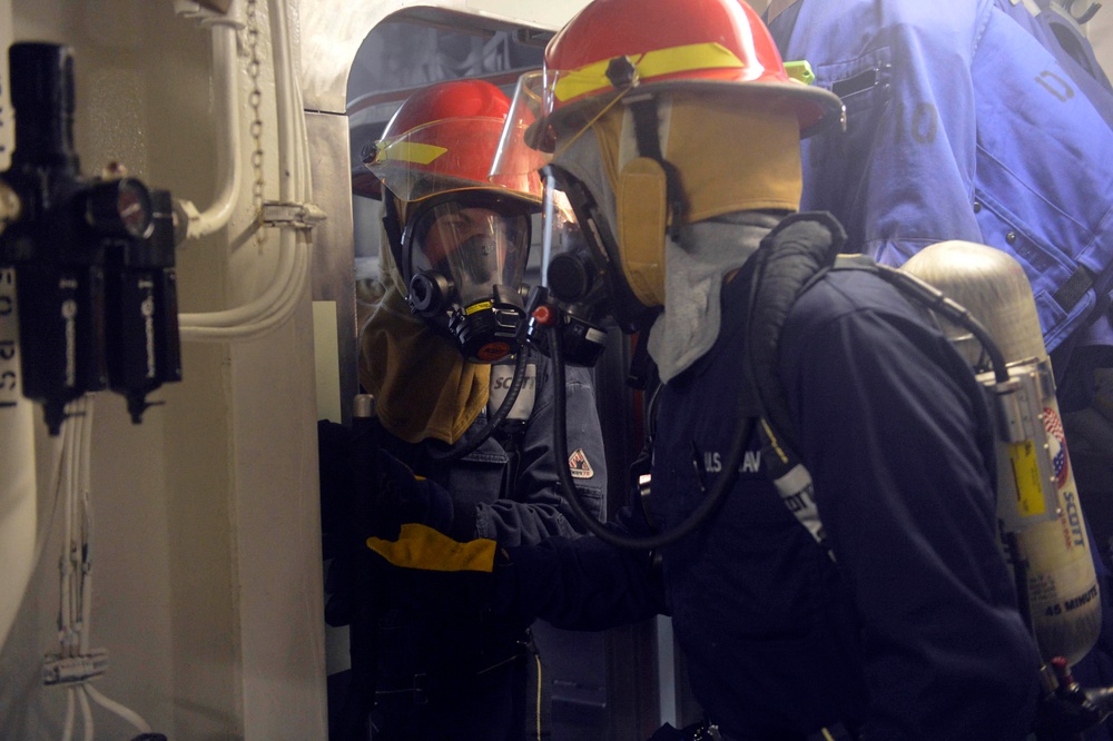 USS William P. Lawrence crew conducts drill