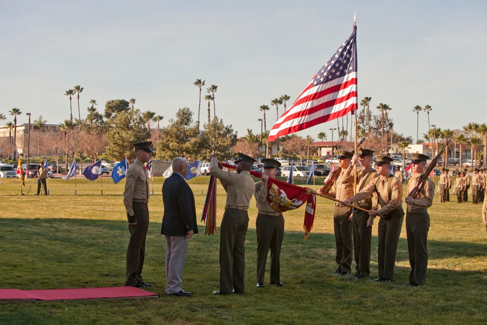 Marines, Veterans rededicate First Marine Division Colors