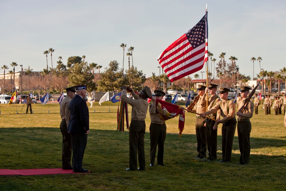 Marines, Veterans rededicate First Marine Division Colors