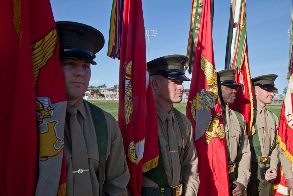 Marines, Veterans rededicate First Marine Division Colors