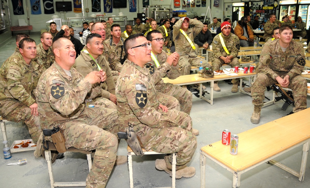 Soldiers watch Super Bowl at FOB Spin Boldak