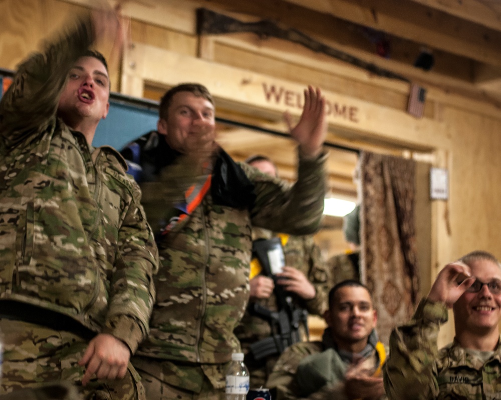 Task Force Falcon soldiers watch Super Bowl XLVII