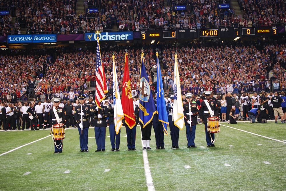 Joint Armed Forces Color Guard perform at Super Bowl