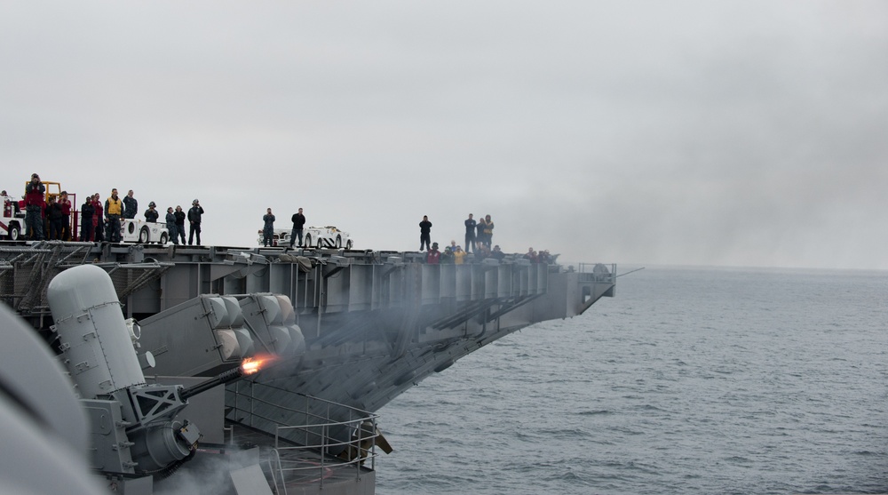 Pre-aim calibration fire aboard USS Carl Vinson