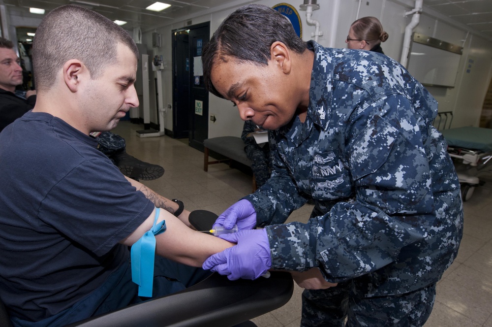 USS Wasp sailor gets blood drawn