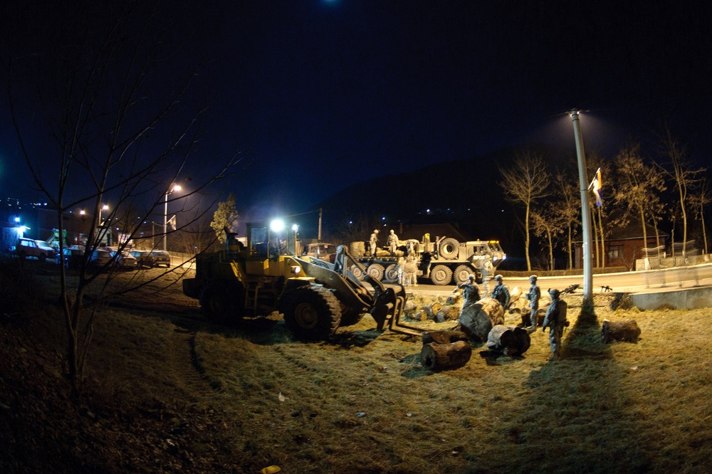 Kosovo Force removes concrete barricades in Rudare
