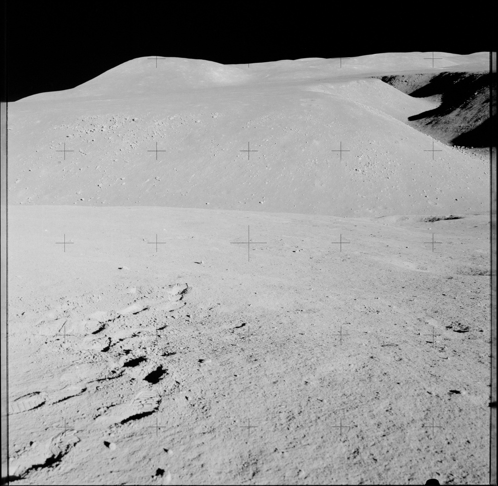 Apollo 15 Mission image - Panoramic view north of Station 1, Hadley Rille and Hill 305