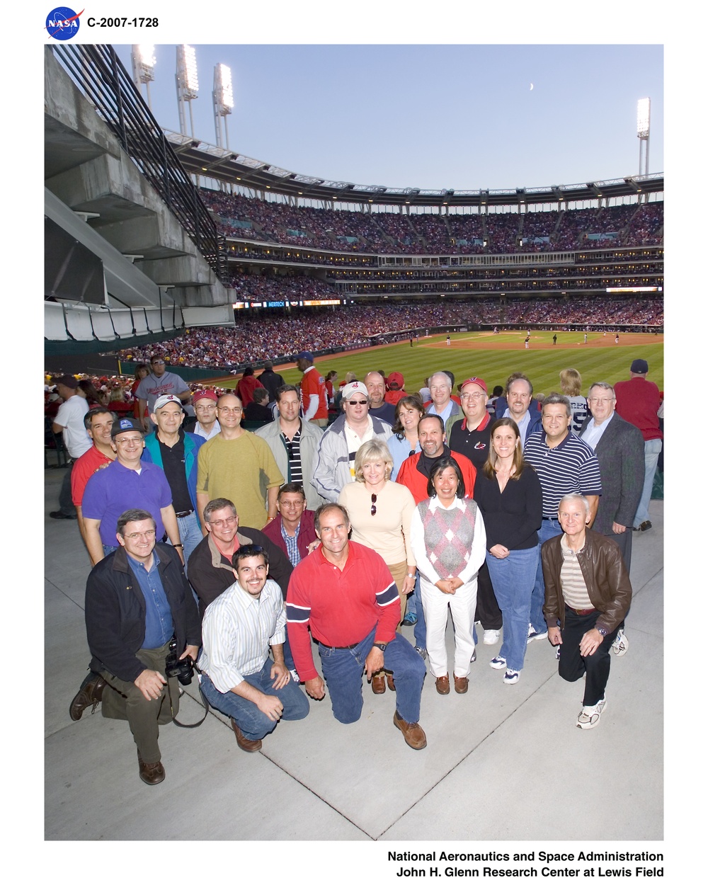 NASA Space Shuttle Program Manager throws out the first pitch at a Cleveland Indian's Major League Baseball Game in Cleveland, Ohio, 9/17/07