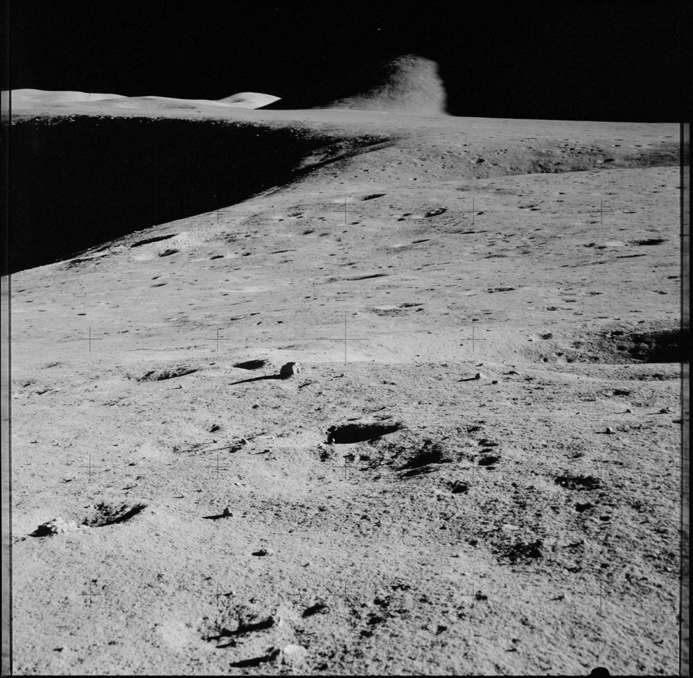 Apollo 15 Mission image - Panoramic view north of Station 2, Hadley Rille and Mt. Mons Hadley