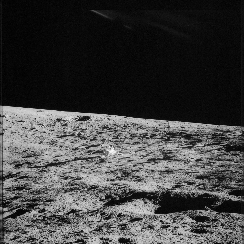 Apollo 12 Mission image  - Surveyor Crater and Surveyor III, which landed April 19, 1967