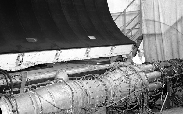 TG-190 ENGINE WITH REPUBLIC AFTERBURNER INSTALLED IN THE ALTITUDE WIND TUNNEL AWT