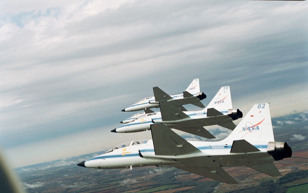 T-38 jet aircraft fly in formation