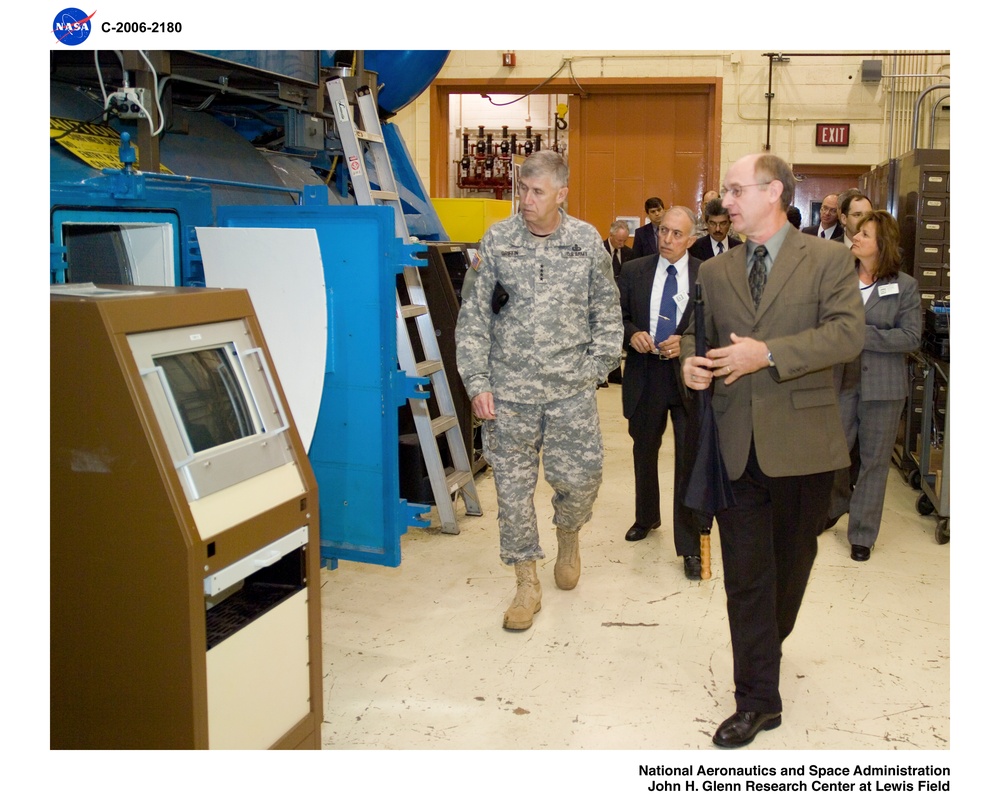 Visit by General Benjamin Griffin, commanding general, U.S. Army Material Command, to Glenn Research Center facilities utilized by Army Research Laboratory