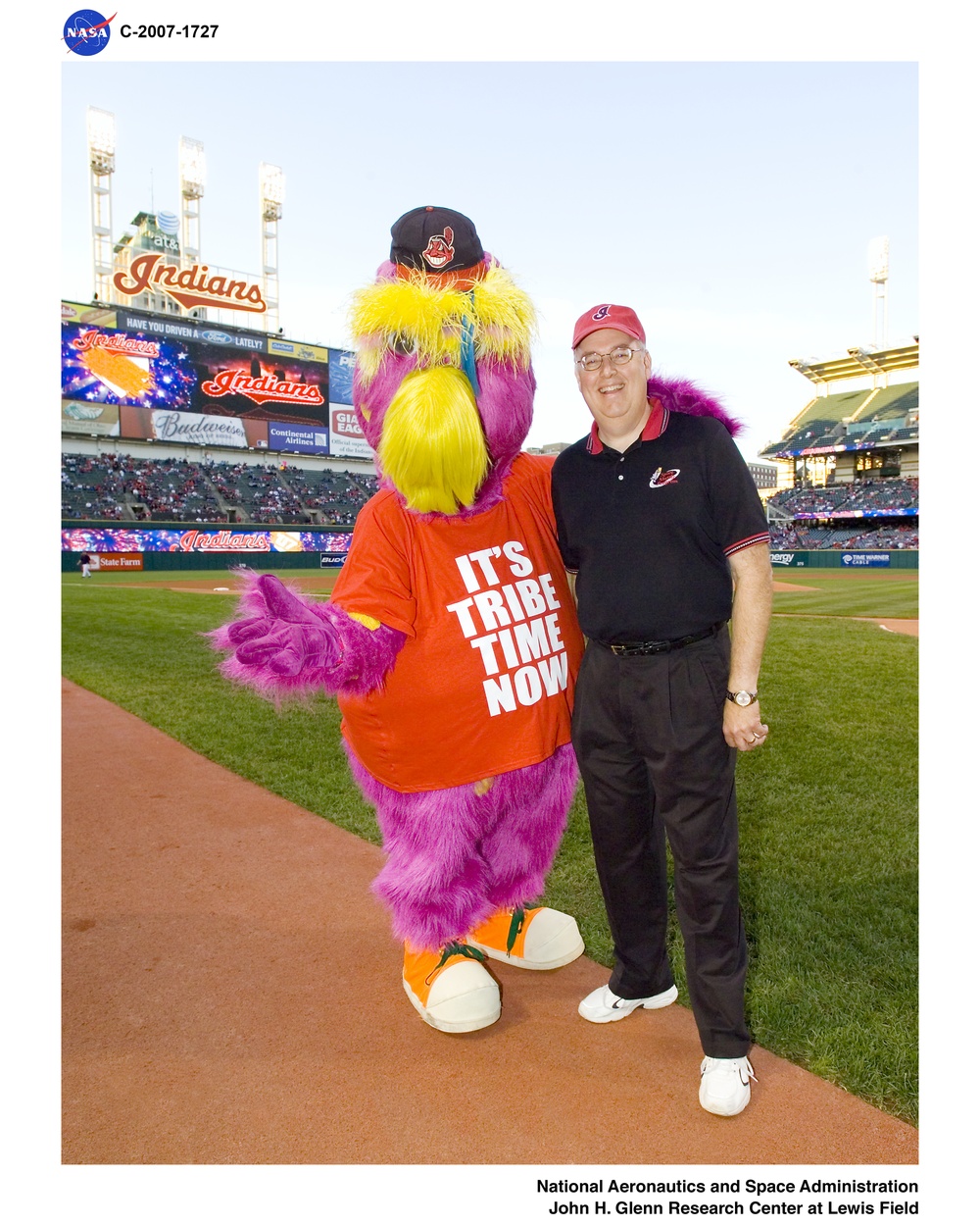 NASA Space Shuttle Program Manager throws out the first pitch at a Cleveland Indian's Major League Baseball Game in Cleveland, Ohio, 9/17/07