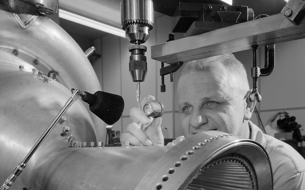 ELECTRIC DISCHARGE MACHINES WITH TURBINE BLADE AND ROCKET ENGINE AT THE TECHNICAL SERVICES BUILDING TSB