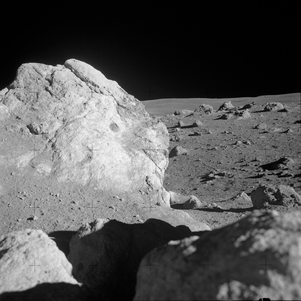 Apollo 14 Mission image - View of large boulders overlooking a boulder field.