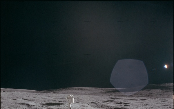 Apollo 14 Mission image - Northeast view of Astronaut Mitchell with a TV camera.
