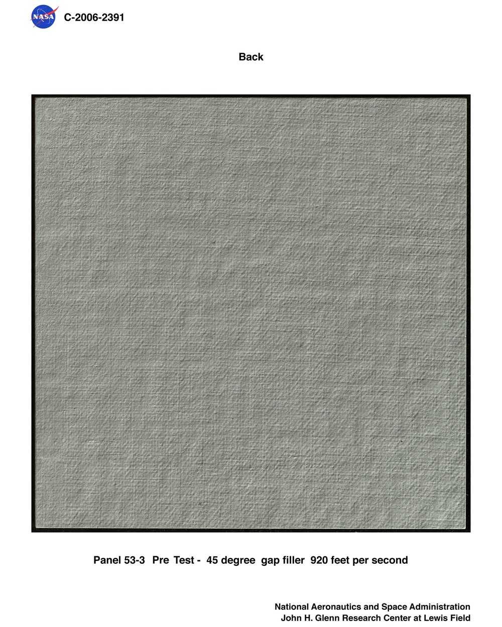 Reinforced Carbon/Carbon (RCC) panel 53-3 pre-test