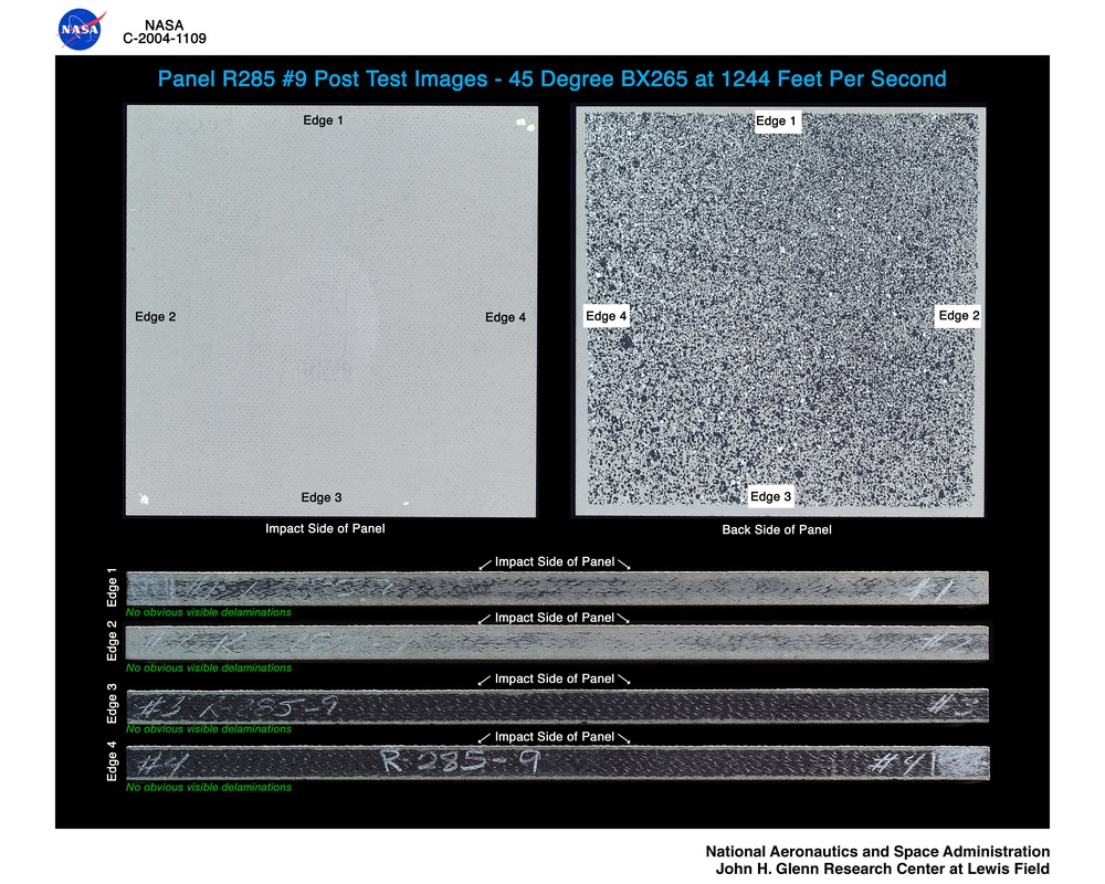 carbon/carbon fiber panels, panel R285 #9 post test