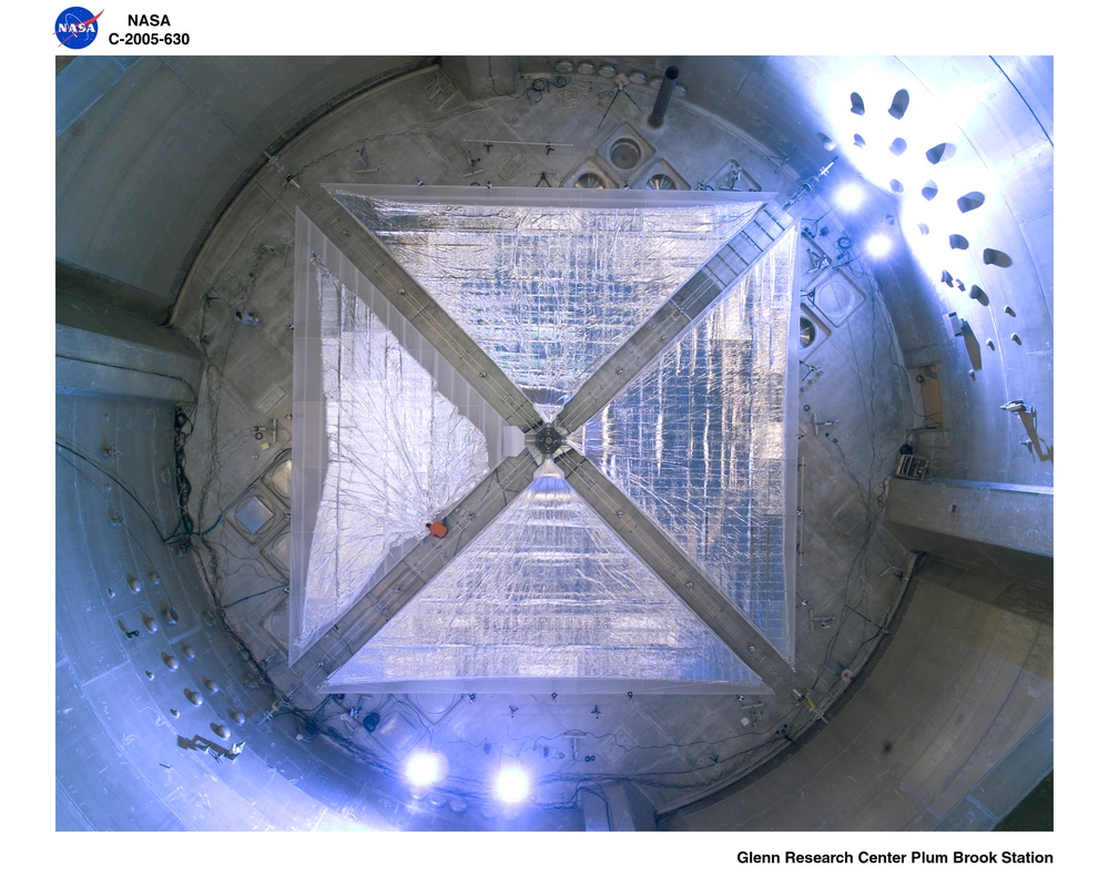 BTK Able 20 meter Solar Sail being deployed  with all four sections for the first time.  Solar sails are intended for deep space science missions.