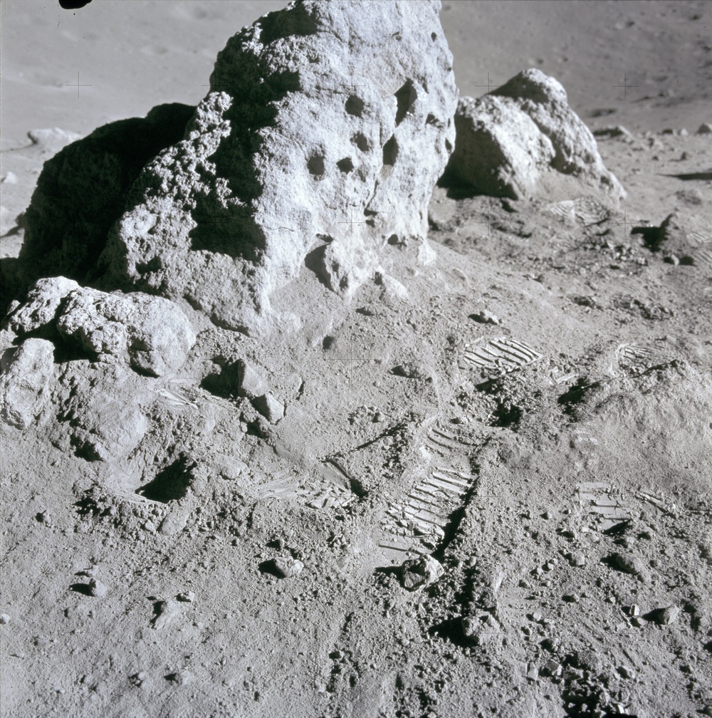 Apollo 15 Mission image - View of Station 4 and Rock sample, Cross Sun