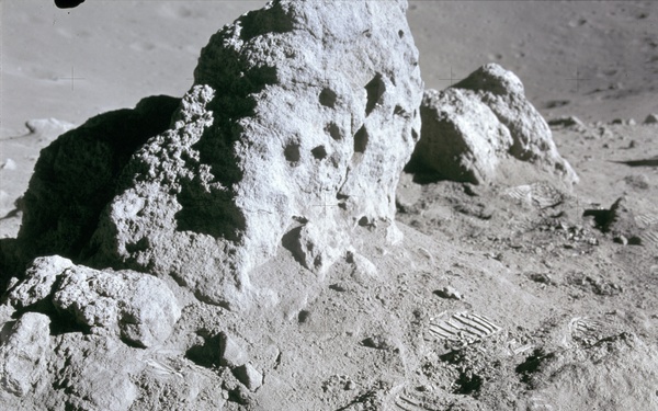 Apollo 15 Mission image - View of Station 4 and Rock sample, Cross Sun