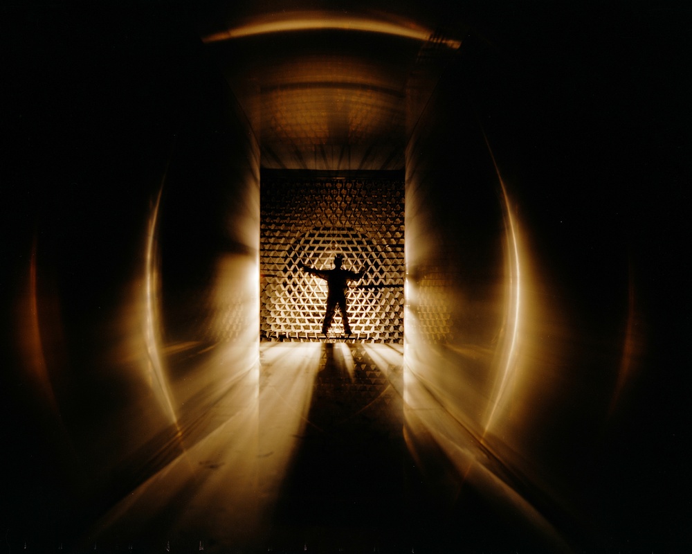 SILHOUETTE OF WORKMAN IN THE 8X6 FOOT WIND TUNNEL