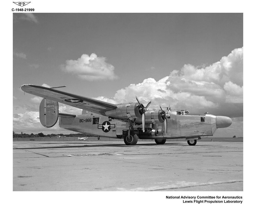 B-24 AIRPLANE SHOWING W24-C ENGINE AND RADAR DOME NOSE INSTALLATIONS
