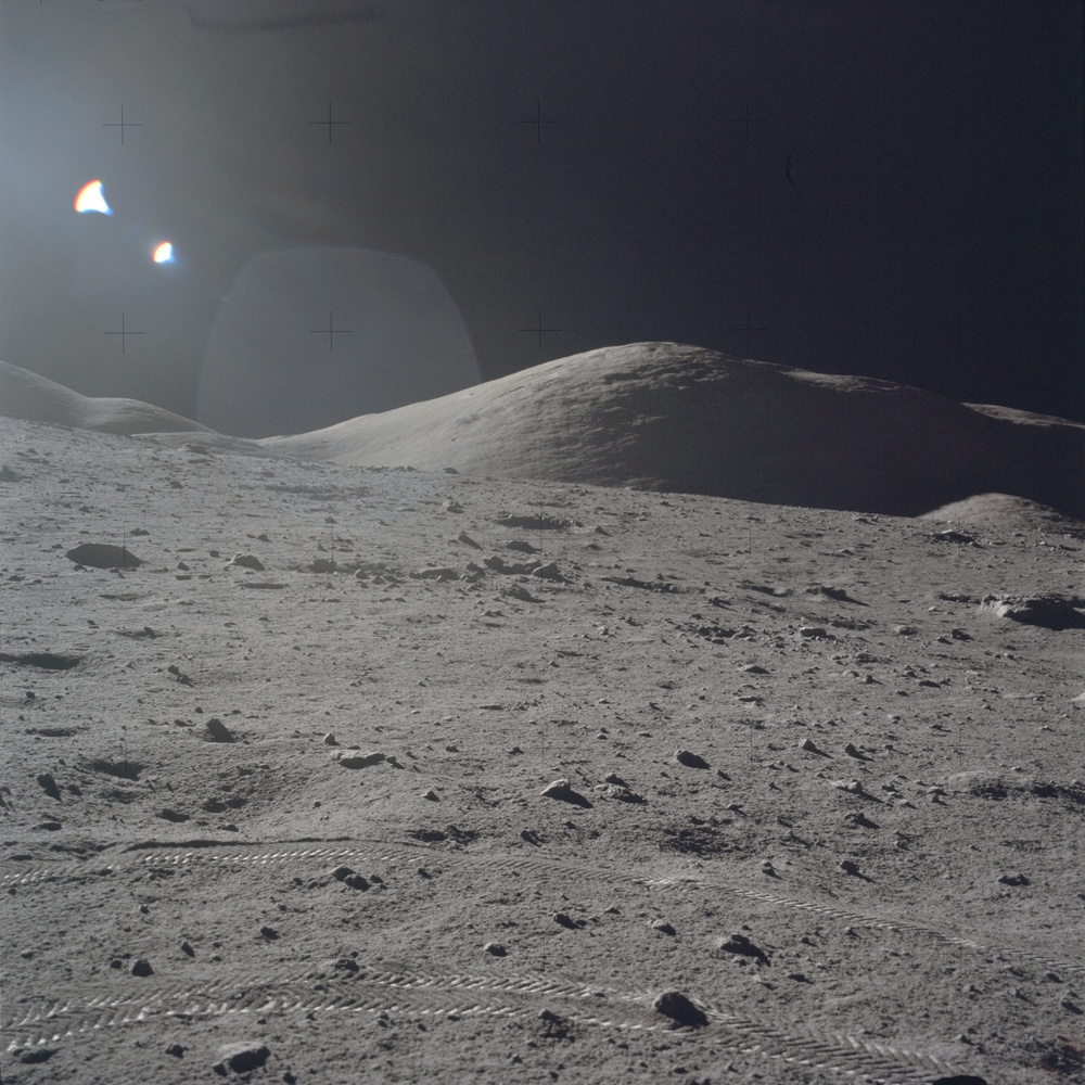 Apollo 17 Mission image - Station1, Panoramic, LRV Tracks