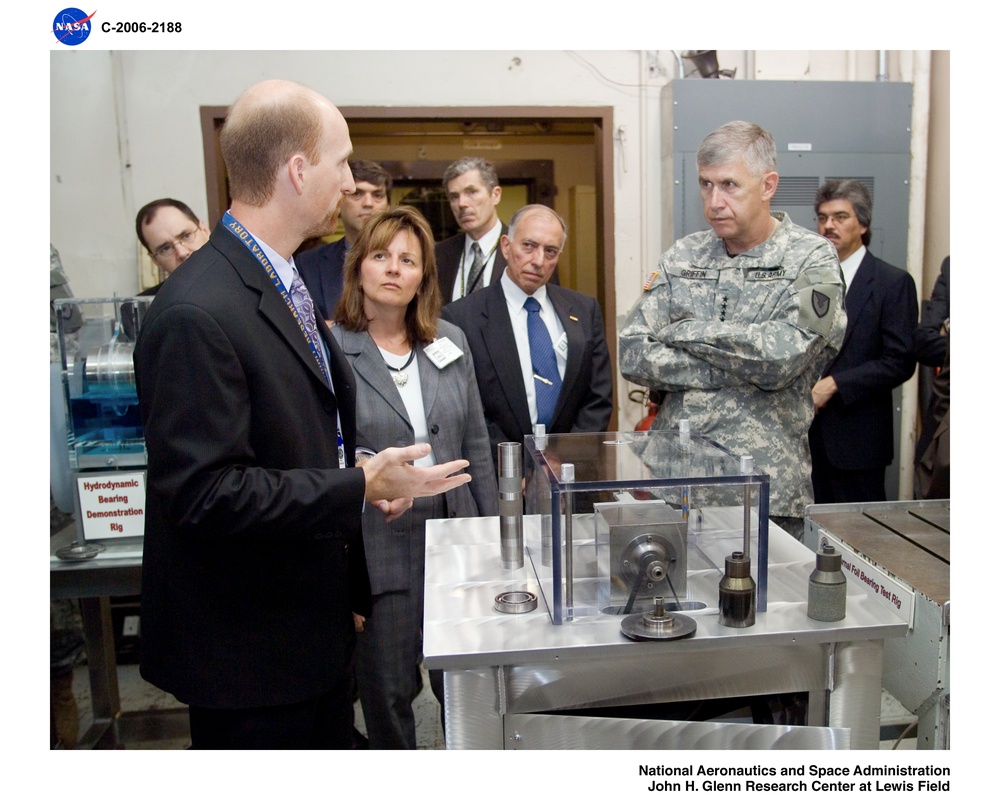 Visit by General Benjamin Griffin, commanding general, U.S. Army Material Command, to Glenn Research Center facilities utilized by Army Research Laboratory