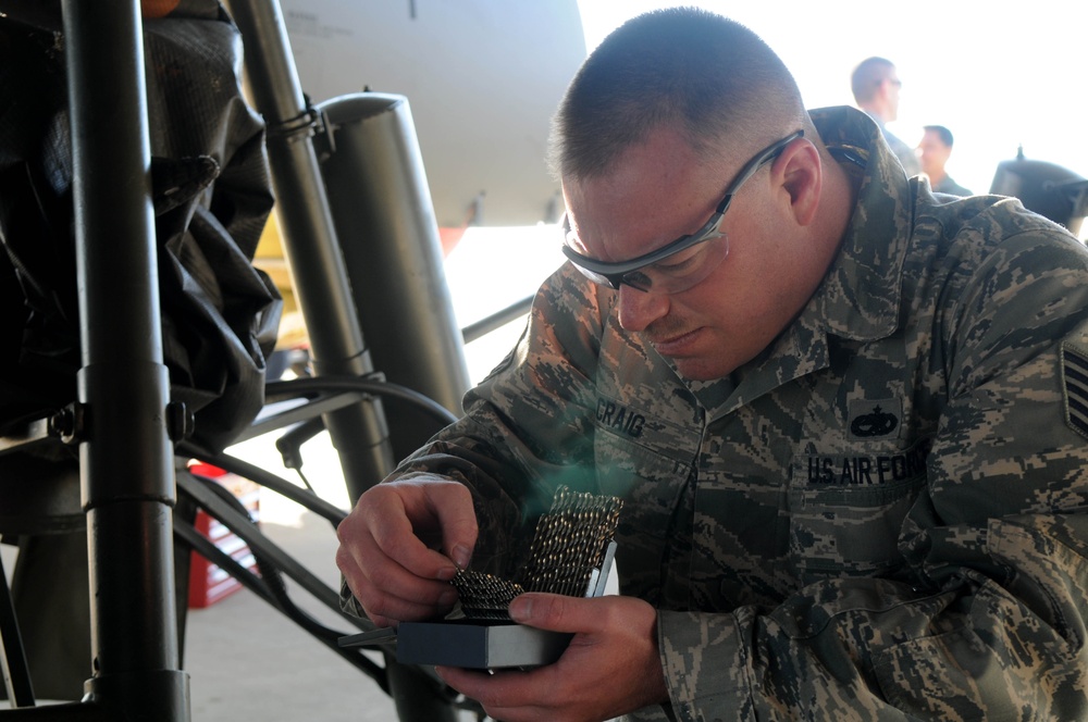 Deployed KC-135 gets all jacked up