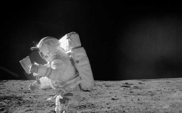Apollo 14 Mission image - 360 degree pan from EVA 2 with Astronaut Mitchell in FOV.