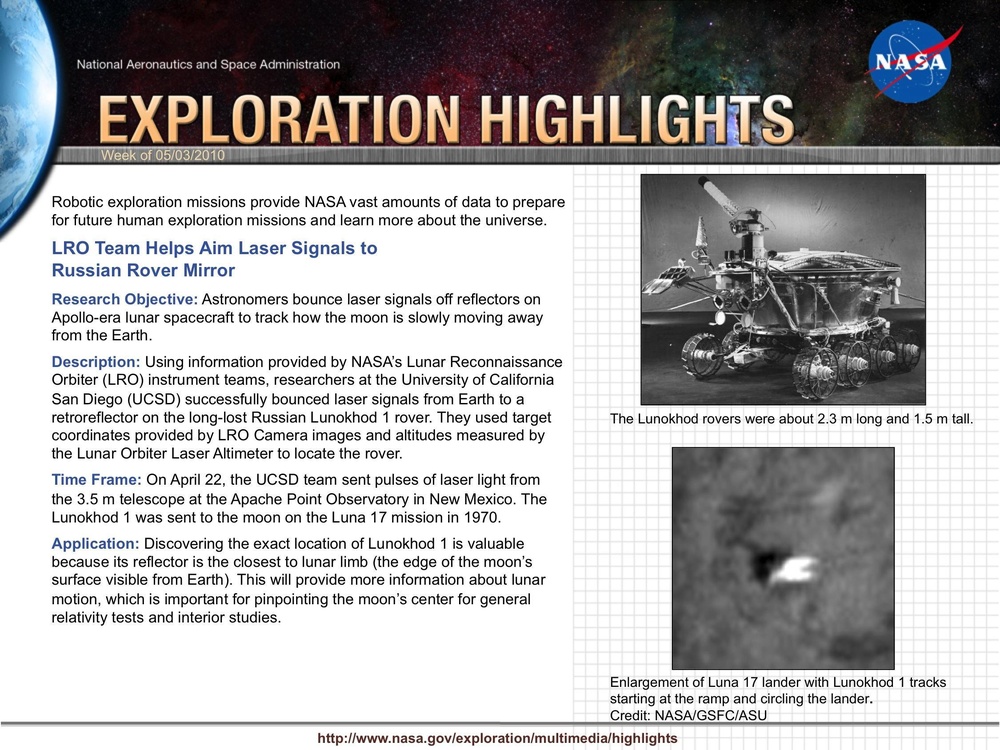 LRO Team Helps Aim Laser Signals to Russian Rover Mirror