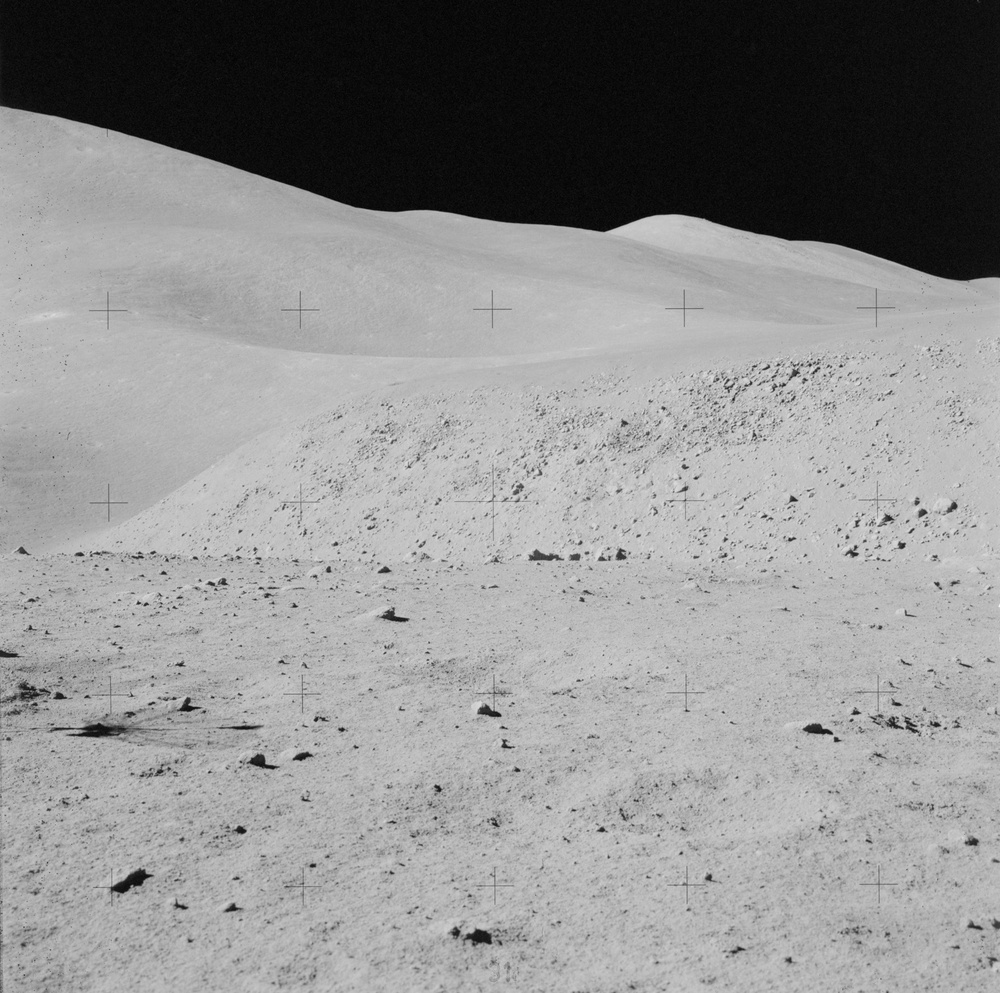 Apollo 15 Mission image - Panoramic view of Station 9A,Hadley Delta,St. George Crater,Rille