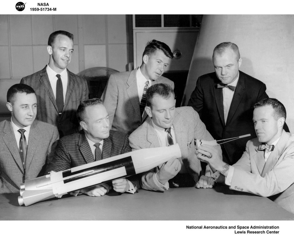 PROJECT MERCURY - PUBLICITY PHOTOGRAPHS OF MISSILE AND 7 ASTRONAUTS