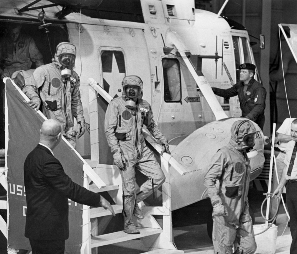 Apollo 11 Crew Boards U.S.S. Hornet Aircraft Carrier