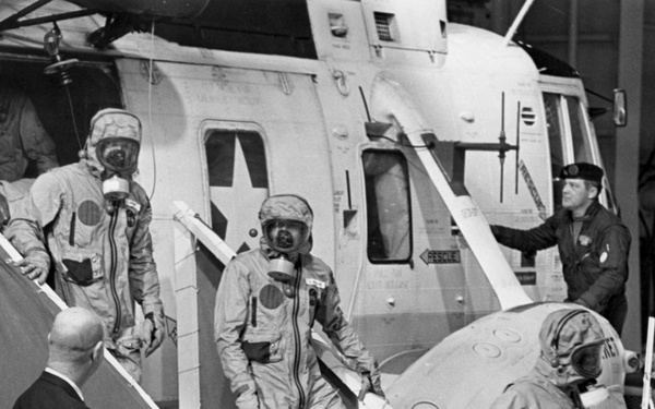 Apollo 11 Crew Boards U.S.S. Hornet Aircraft Carrier