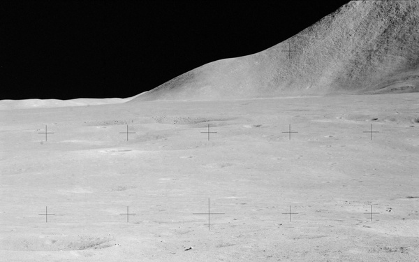 Apollo 15 Mission image - Panoramic view west of  Station 6 and Mt. Mons Hadley.