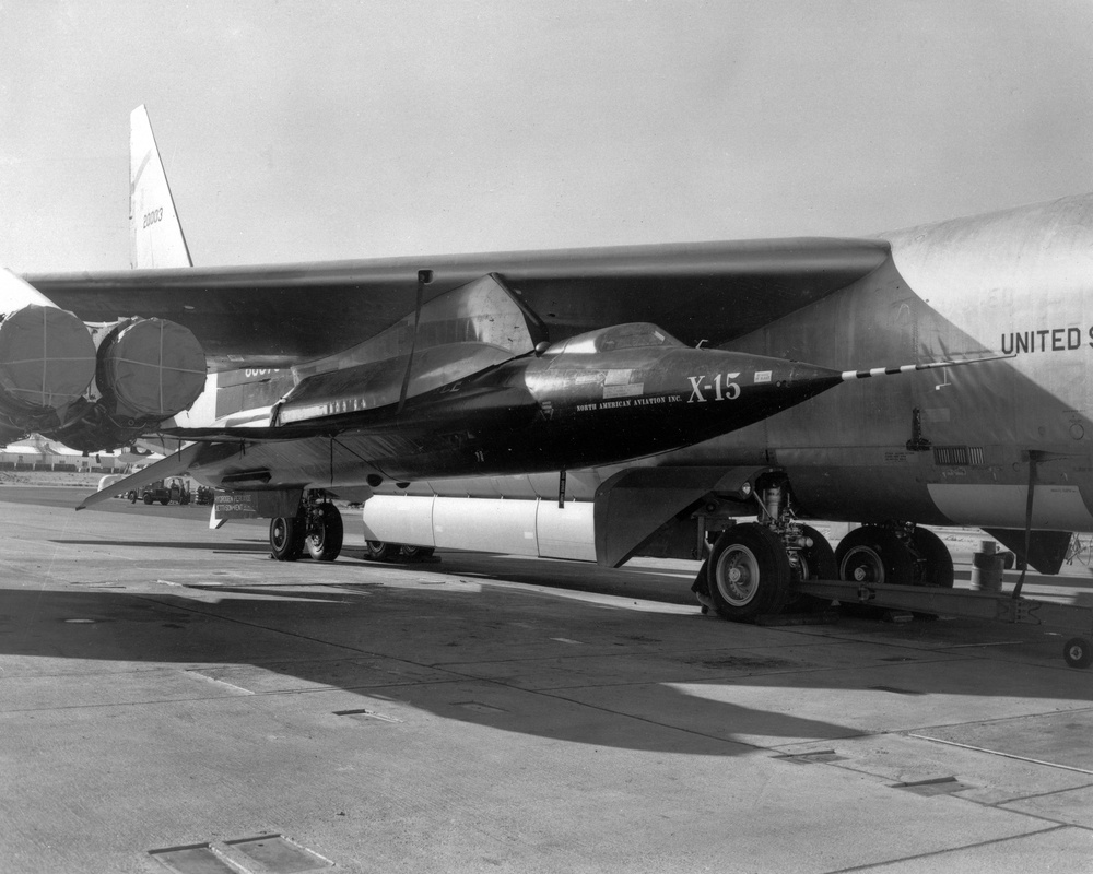 X-15 AIRCRAFT MATED TO LAUNCH PLANE - FRONT VIEW