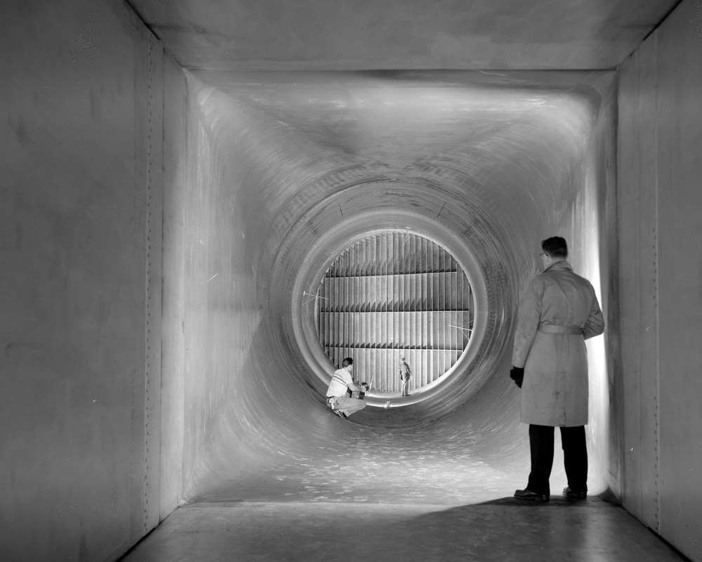 INTERIOR OF 10X10 FOOT LEWIS UNITARY PLAN LUPA WIND TUNNEL SHOWING TURNING VANES - 24 FOOT VALVE - ETCETERA