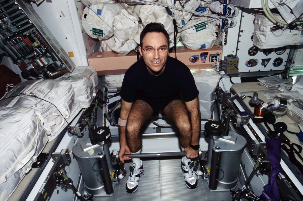 Walz uses the IRED hardware in Node 1 to exercise during Expedition Four