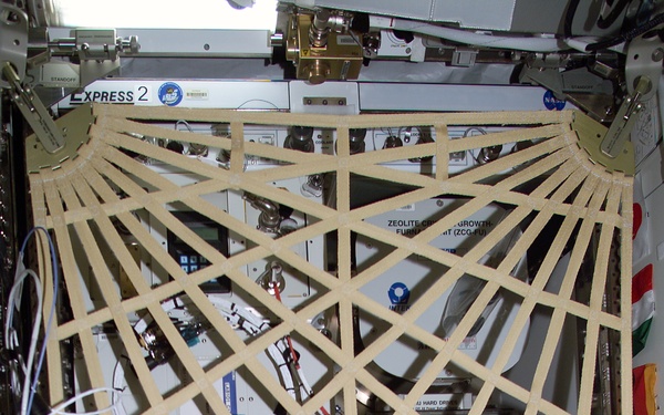 Expedition Four U.S. Laboratory EXPRESS Rack 2 with webbed cover installed