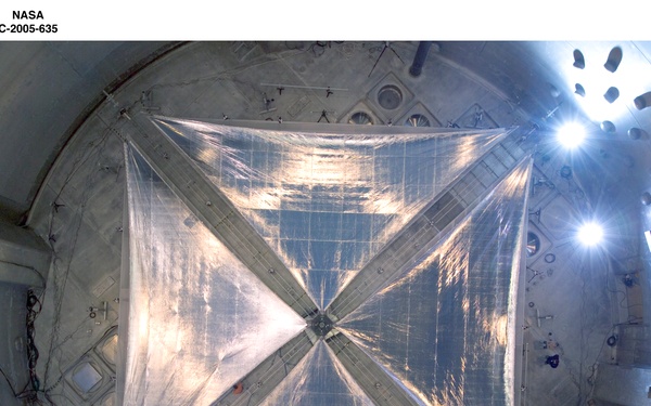 BTK Able 20 meter Solar Sail being deployed  with all four sections for the first time.  Solar sails are intended for deep space science missions.