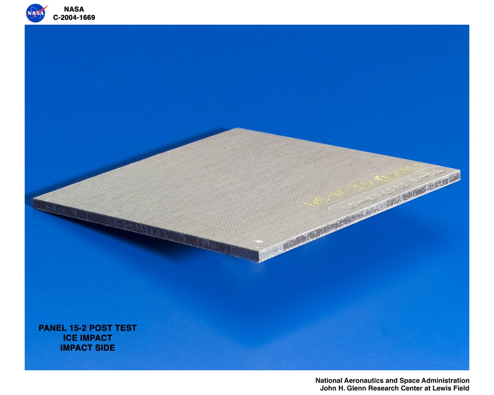 carbon/carbon fiber panels, panel 15-2 post test, ice impact