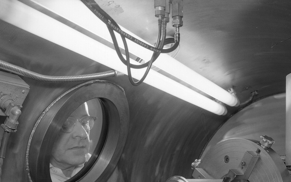 SNAP 8 BOILER SERIAL NUMBER 004 BEING ASSEMBLED IN CLEAN ROOM WELDING AREA OF THE TECHNICAL SERVICES BUILDING TSB