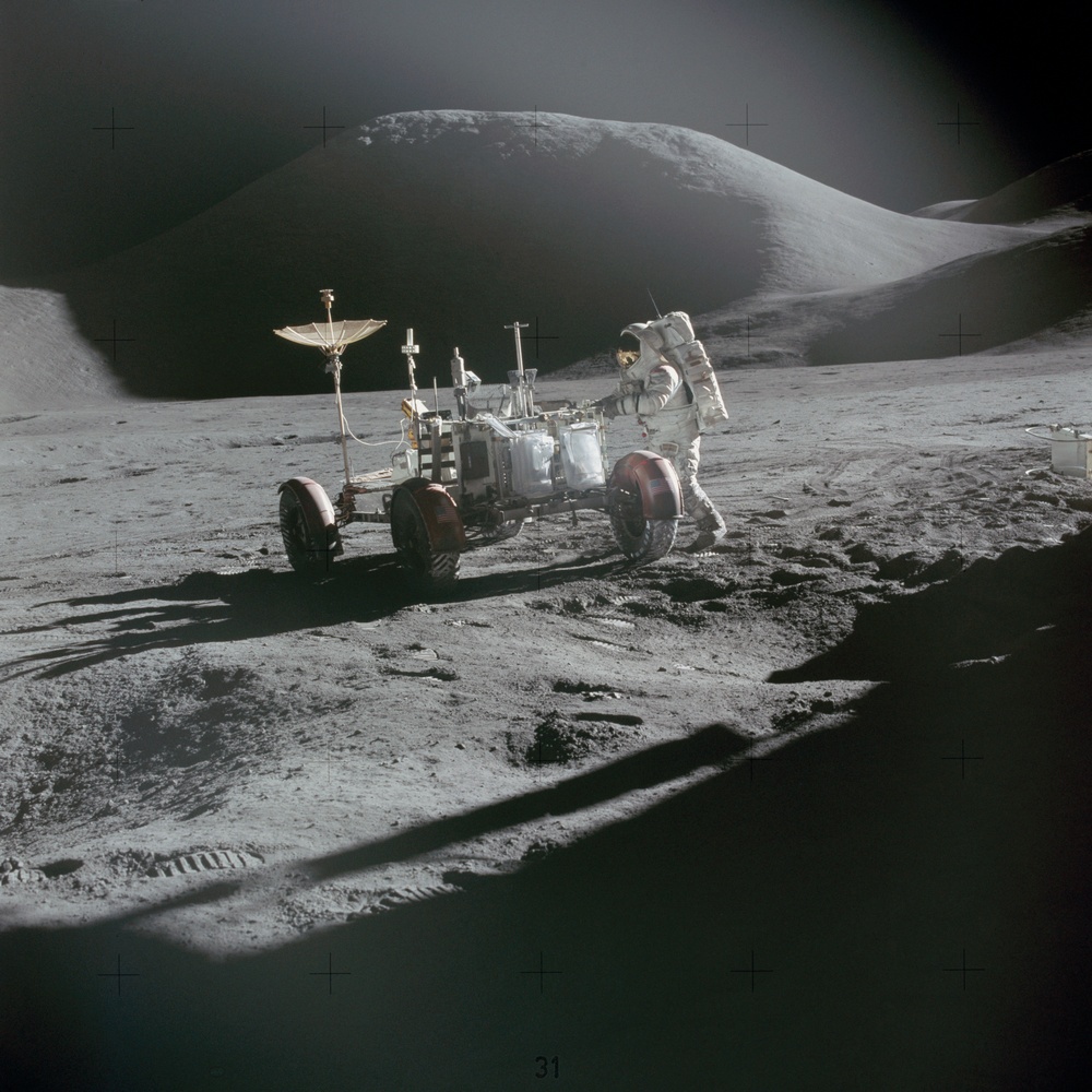 Apollo 15 Mission image - Lunar Module LM and Lunar Roving Vehicle LRV