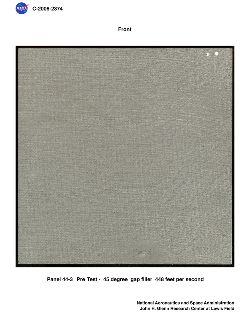 Reinforced Carbon/Carbon (RCC) panel 44-3 pre-test