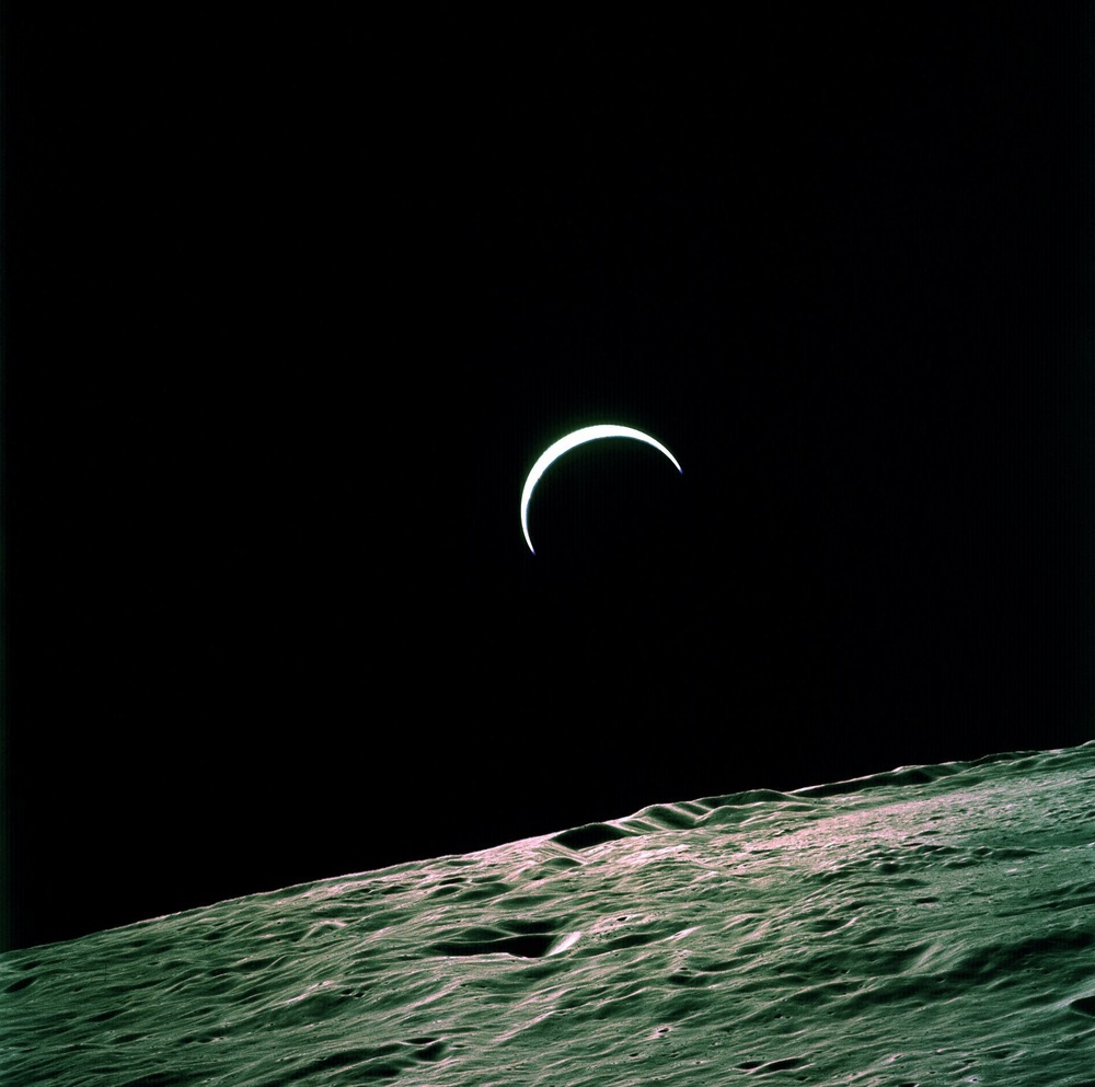 Apollo 15 Onboard Photo: Earth?s Crest Over the Lunar Horizon