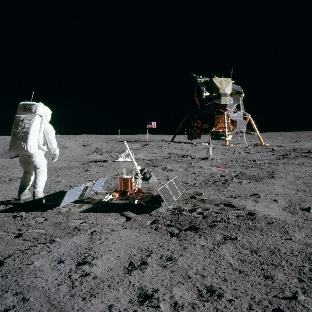 Apollo 11 Mission image - Astronaut Edwin Aldrin sets up the PSEP